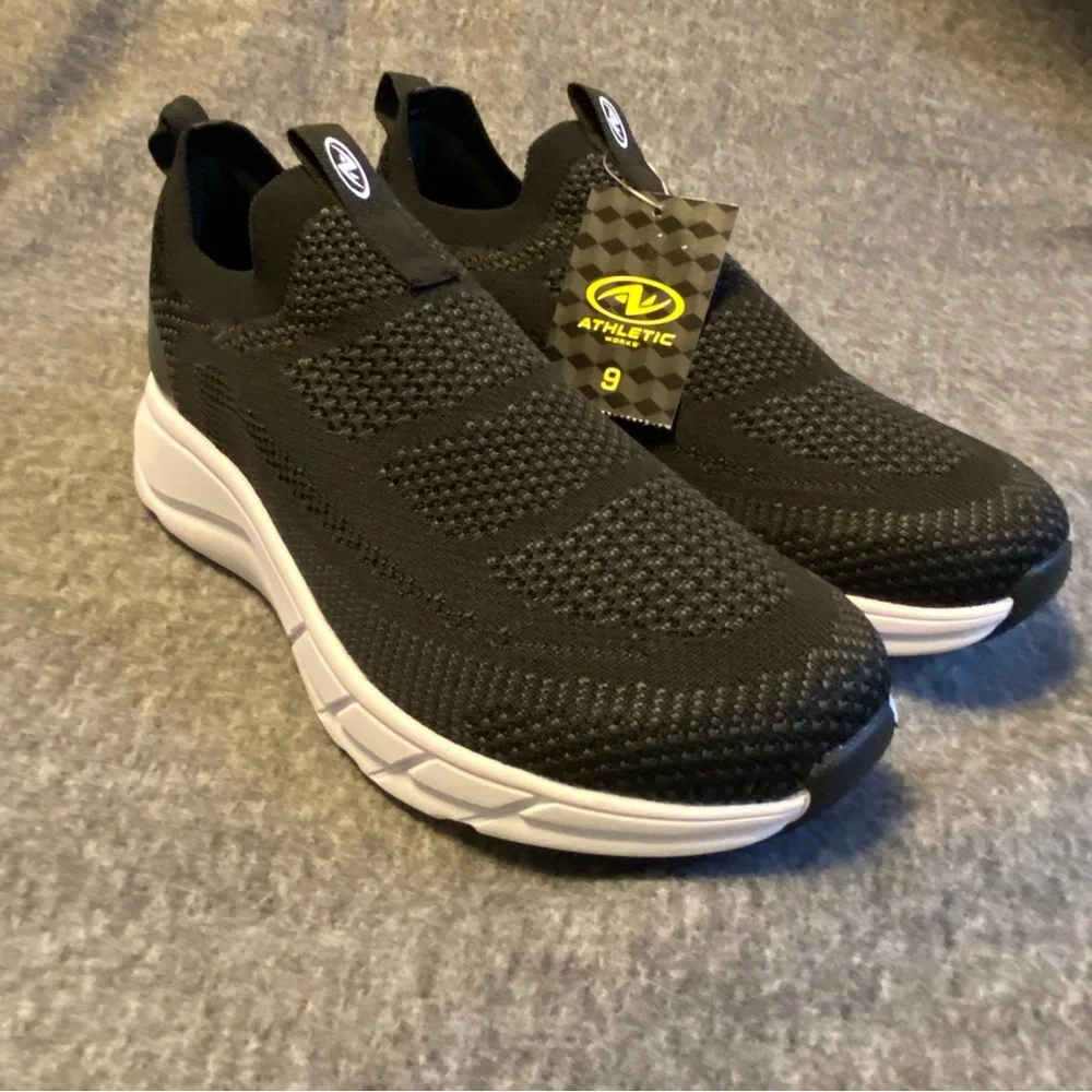 Athletic Works Shoes Mens Size Black Knit Slip-On Men's Size‎ 9 New